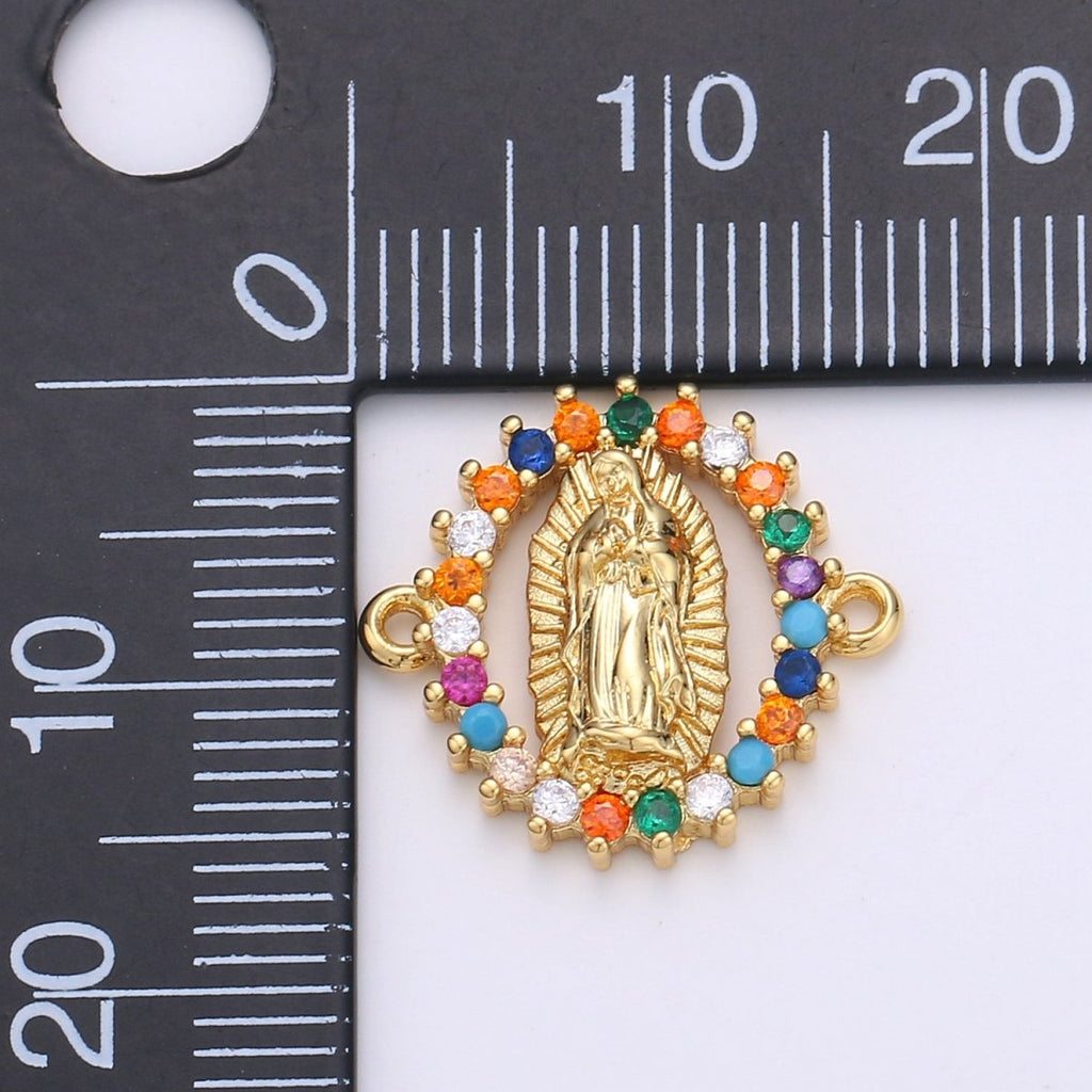 Gold plated Mother Virgin Mary Micro Pave Turquoise Rainbow CZ Cubic Zirconia Bracelet Charm for Necklace Earrings Supply for Jewelry Making F-451 F-550