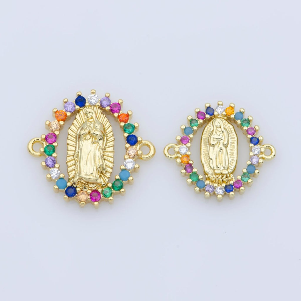 Gold plated Mother Virgin Mary Micro Pave Turquoise Rainbow CZ Cubic Zirconia Bracelet Charm for Necklace Earrings Supply for Jewelry Making F-451 F-550