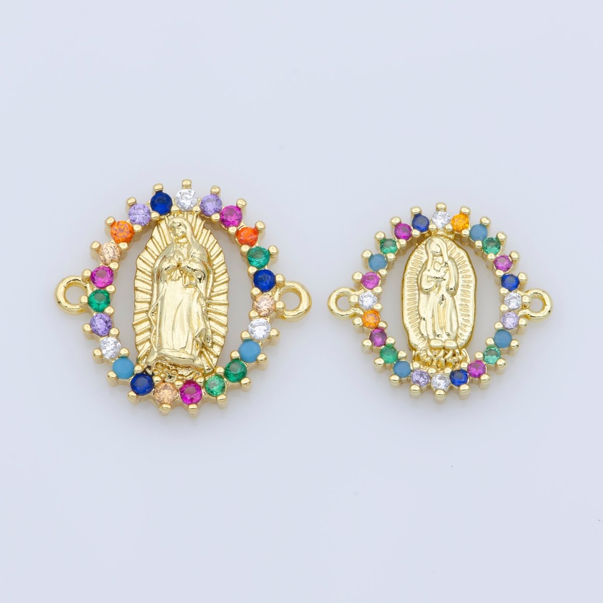 Gold plated Mother Virgin Mary Micro Pave Turquoise Rainbow CZ Cubic Zirconia Bracelet Charm for Necklace Earrings Supply for Jewelry Making F-451 F-550