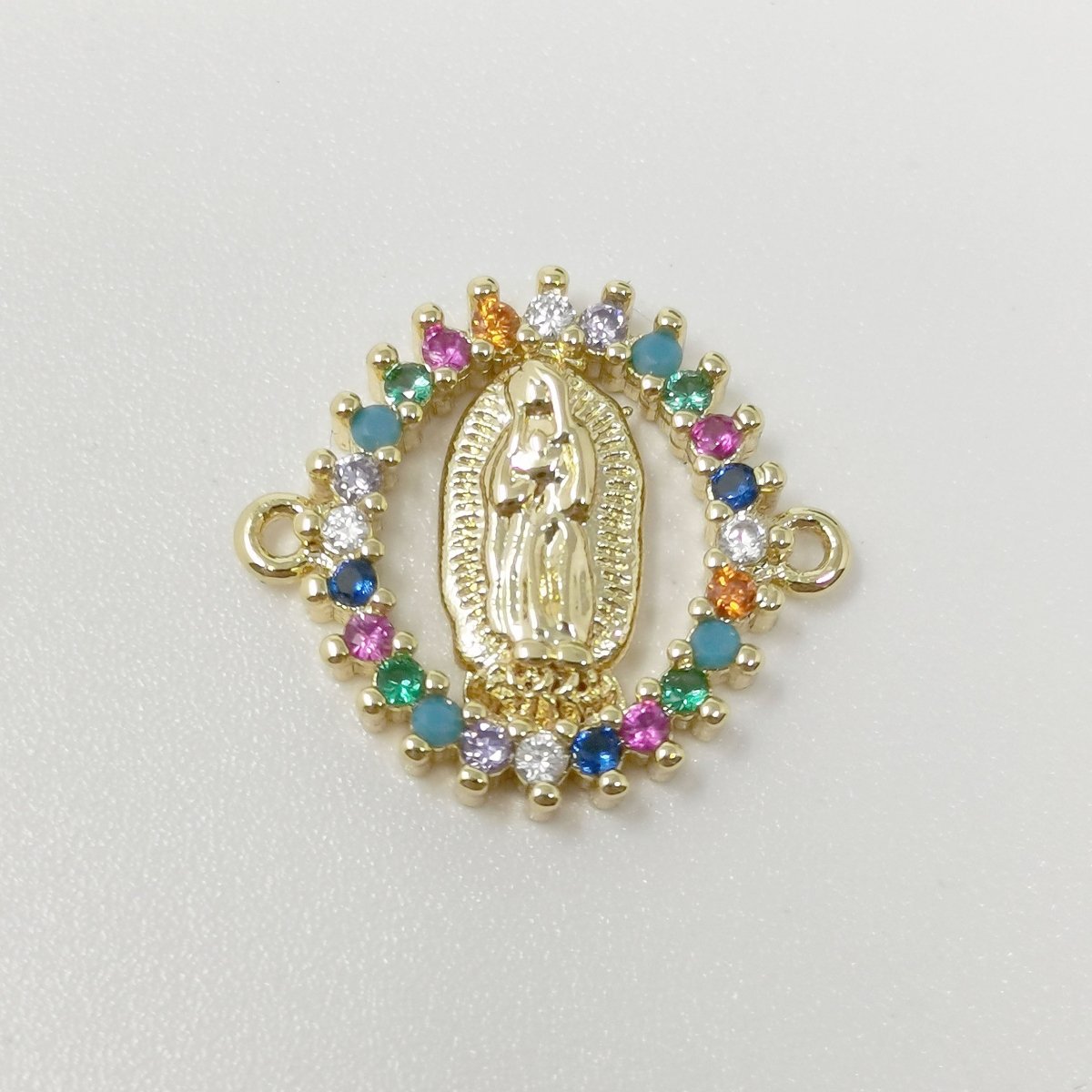 Gold plated Mother Virgin Mary Micro Pave Turquoise Rainbow CZ Cubic Zirconia Bracelet Charm for Necklace Earrings Supply for Jewelry Making F-451 F-550
