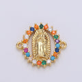 Gold plated Mother Virgin Mary Micro Pave Turquoise Rainbow CZ Cubic Zirconia Bracelet Charm for Necklace Earrings Supply for Jewelry Making F-451 F-550