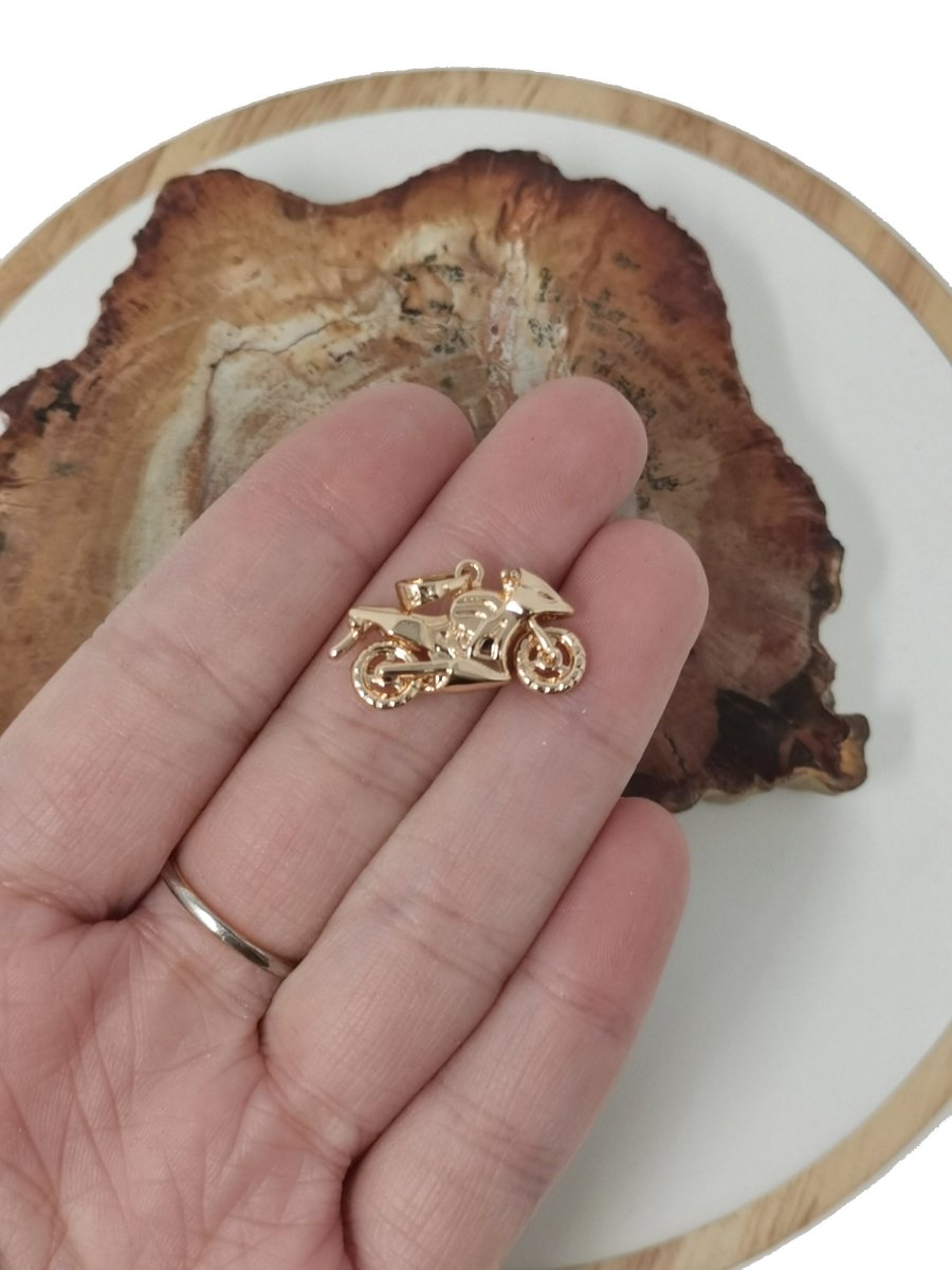 Gold plated Motorcycle Pendant Modern Motorbike Necklace Charm, Sports Bike, Super-bike Fanatics, Motorcyclist Jewelry, Racing Moto Gift I-302 - DLUXCA