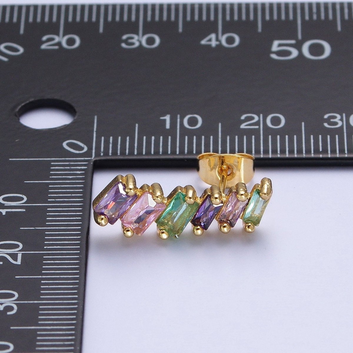 Gold plated Multicolor Baguette Cubic Zirconia CZ Stud Earrings T-025 - DLUXCA