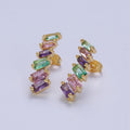Gold plated Multicolor Baguette Cubic Zirconia CZ Stud Earrings T-025 - DLUXCA