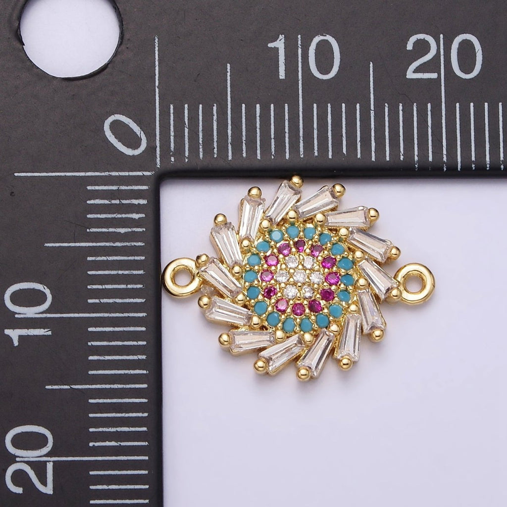 Gold plated Multicolor Evil Eye Round Clear Baguette Spiral Connector G-652 - DLUXCA
