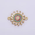 Gold plated Multicolor Evil Eye Round Clear Baguette Spiral Connector G-652 - DLUXCA