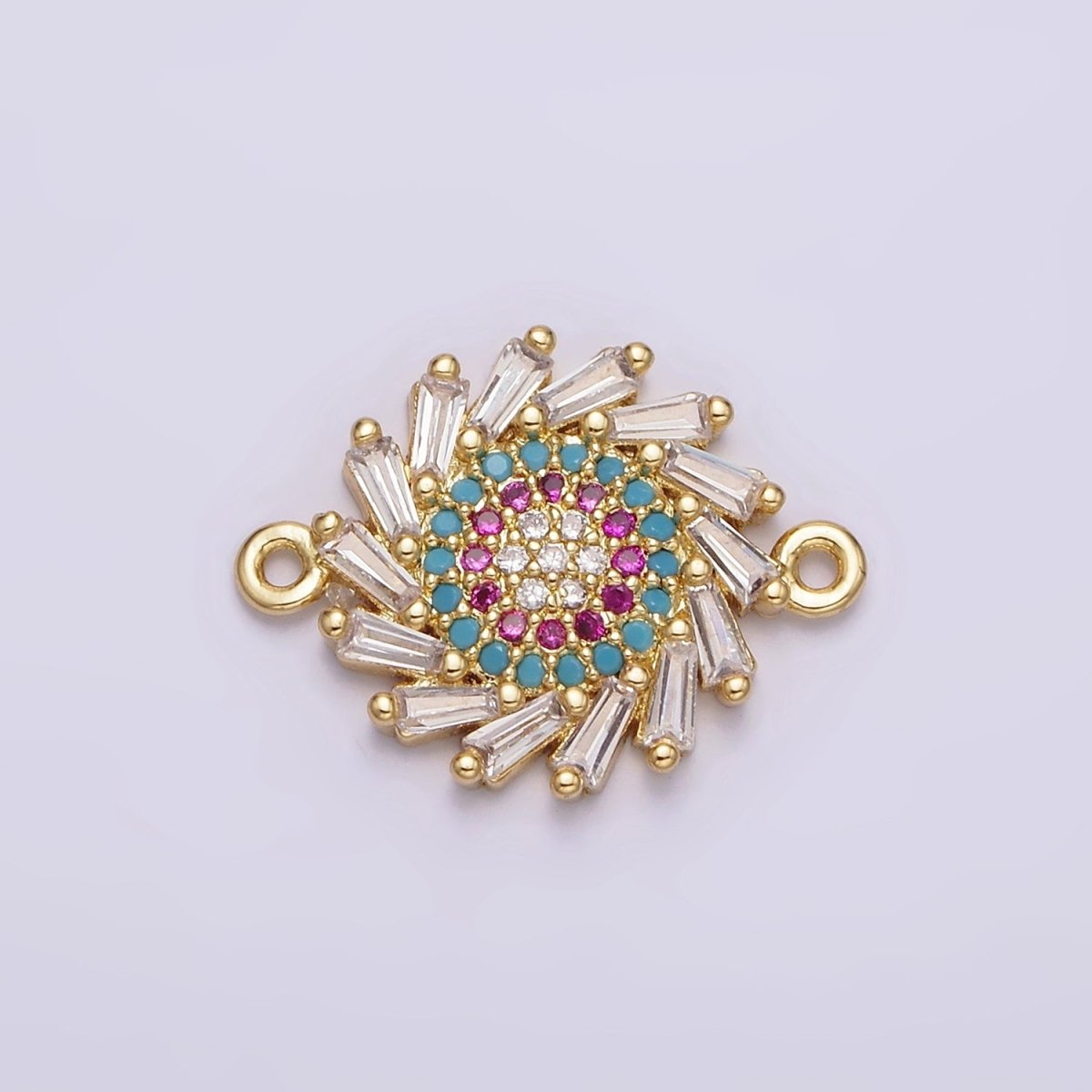 Gold plated Multicolor Evil Eye Round Clear Baguette Spiral Connector G-652 - DLUXCA