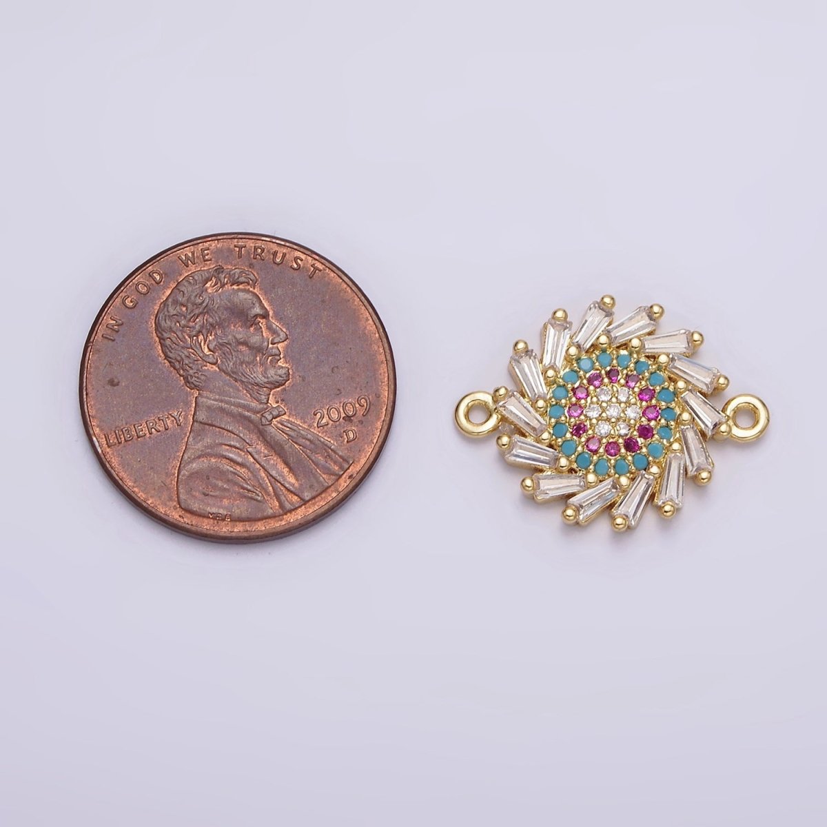 Gold plated Multicolor Evil Eye Round Clear Baguette Spiral Connector G-652 - DLUXCA