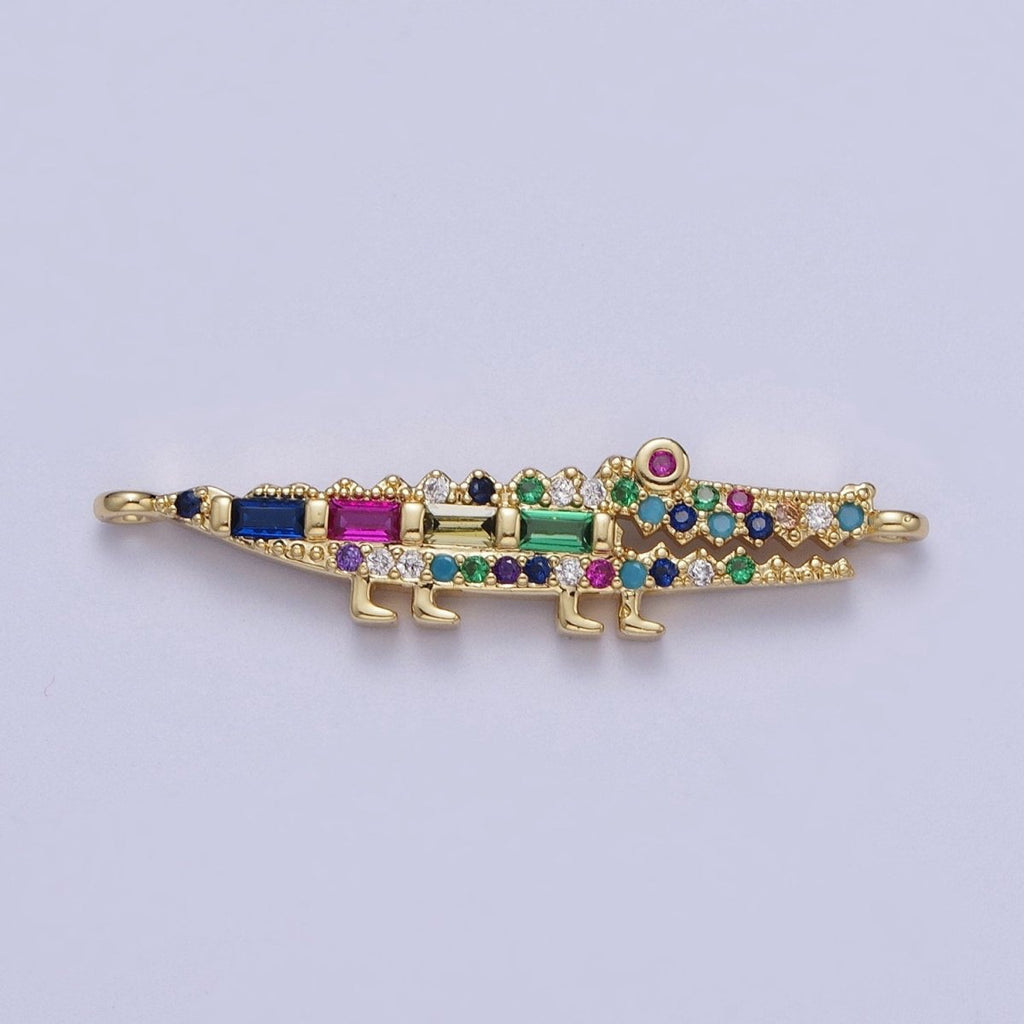 Gold plated Multicolor Micro Paved CZ Alligator Crocodile Connector Link For Jewelry Making G-568 - DLUXCA