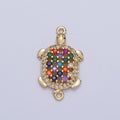 Gold plated Multicolor Turtle Shell Tortoise Micro Paved Cubic Zirconia CZ Sea Life Link Connector G-566 - DLUXCA