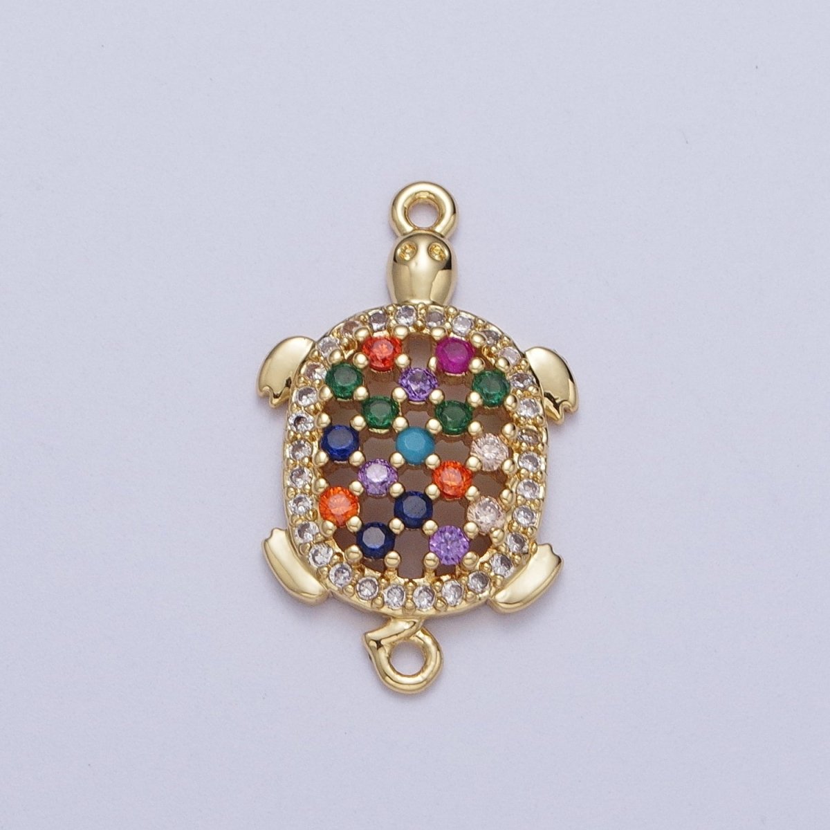 Gold plated Multicolor Turtle Shell Tortoise Micro Paved Cubic Zirconia CZ Sea Life Link Connector G-566 - DLUXCA