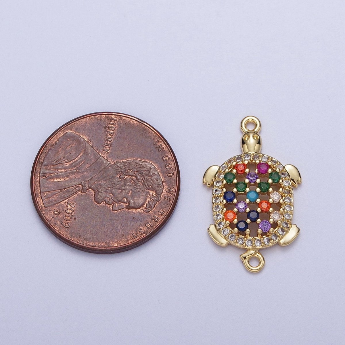 Gold plated Multicolor Turtle Shell Tortoise Micro Paved Cubic Zirconia CZ Sea Life Link Connector G-566 - DLUXCA