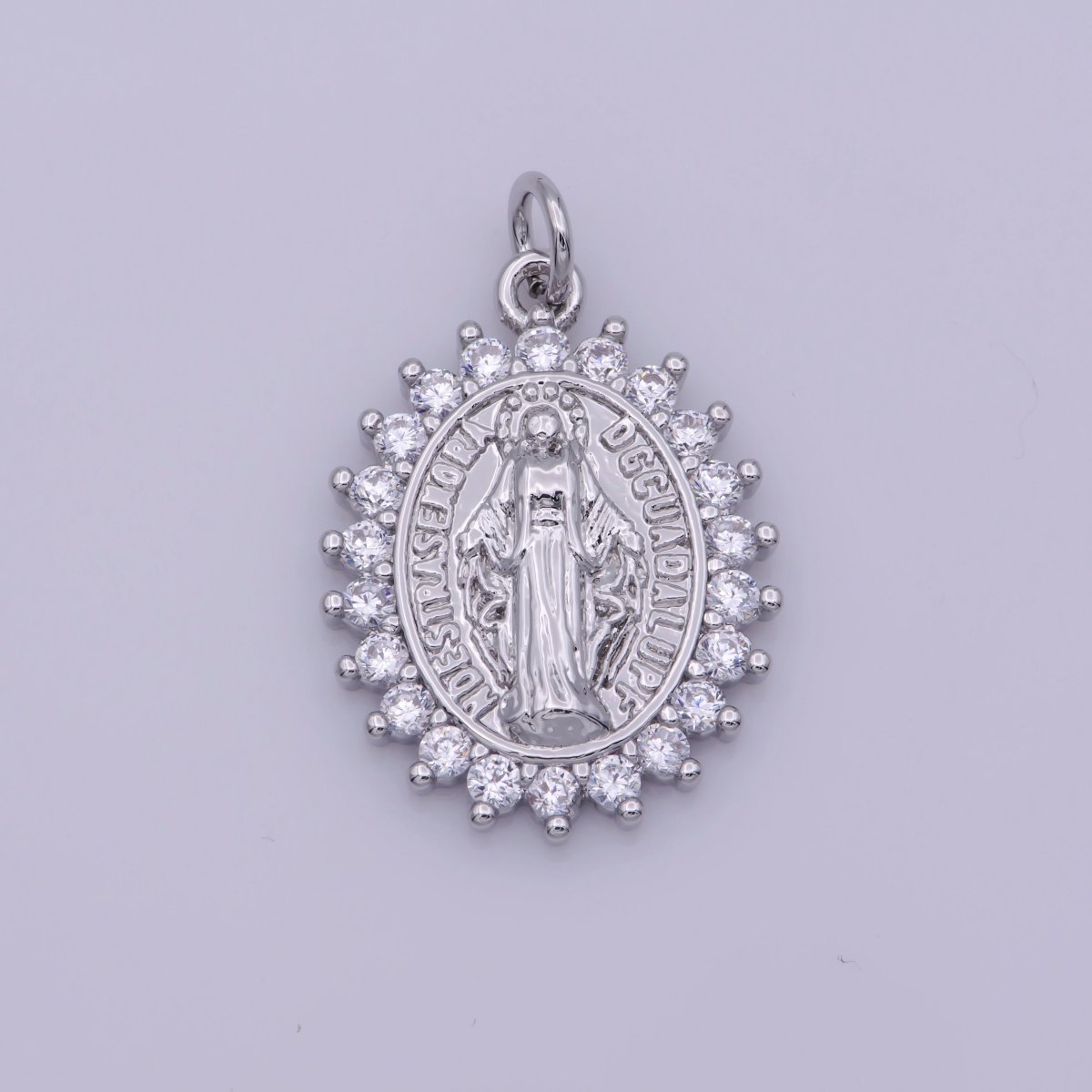 Gold plated "Nuestra Senora Guadalupe" Miraculous Lady Oval CZ Charm in Gold & Silver | M-486 N-188 - DLUXCA