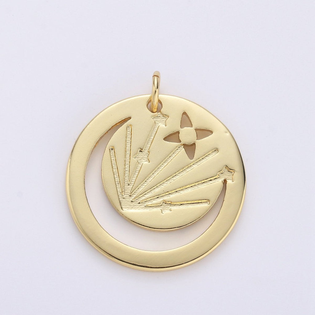 Gold plated Open Crescent Moon Charm- Gold Moon Charm, Gold Half Moon Charm, Round Disc Gold Moon Pendant for Necklace Bracelet Earring D-546 - DLUXCA