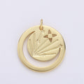 Gold plated Open Crescent Moon Charm- Gold Moon Charm, Gold Half Moon Charm, Round Disc Gold Moon Pendant for Necklace Bracelet Earring D-546 - DLUXCA