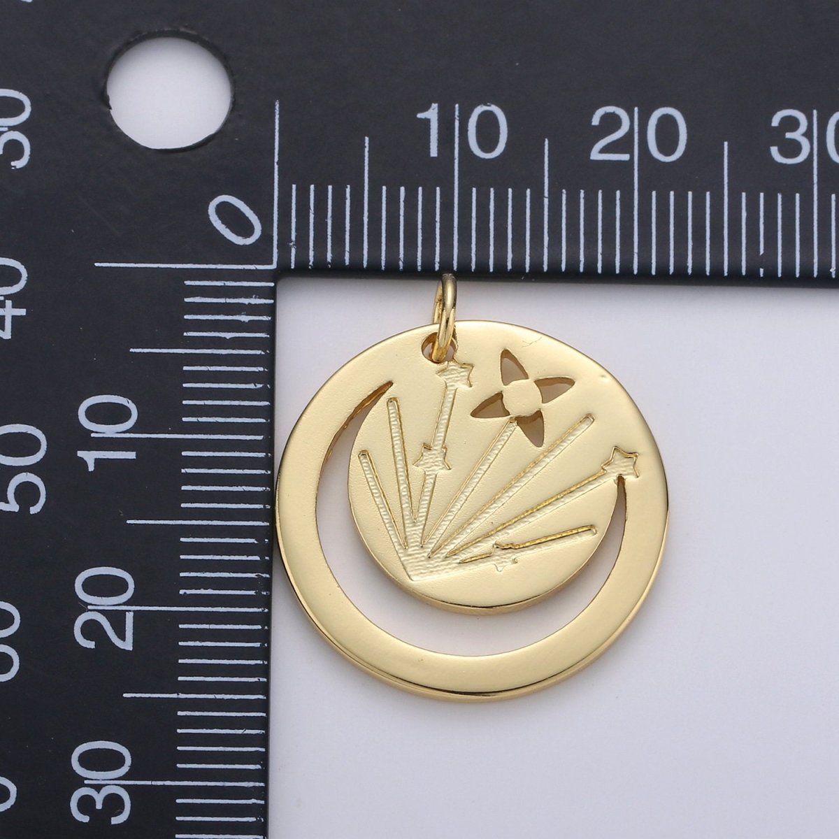 Gold plated Open Crescent Moon Charm- Gold Moon Charm, Gold Half Moon Charm, Round Disc Gold Moon Pendant for Necklace Bracelet Earring D-546 - DLUXCA