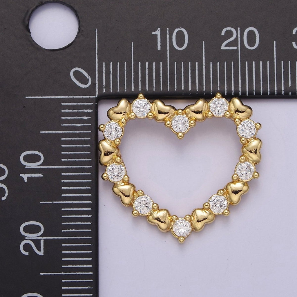 Gold plated Open Heart Charm Gold Heart Pendant with CZ for Mother Day Gift Idea J-391 - DLUXCA