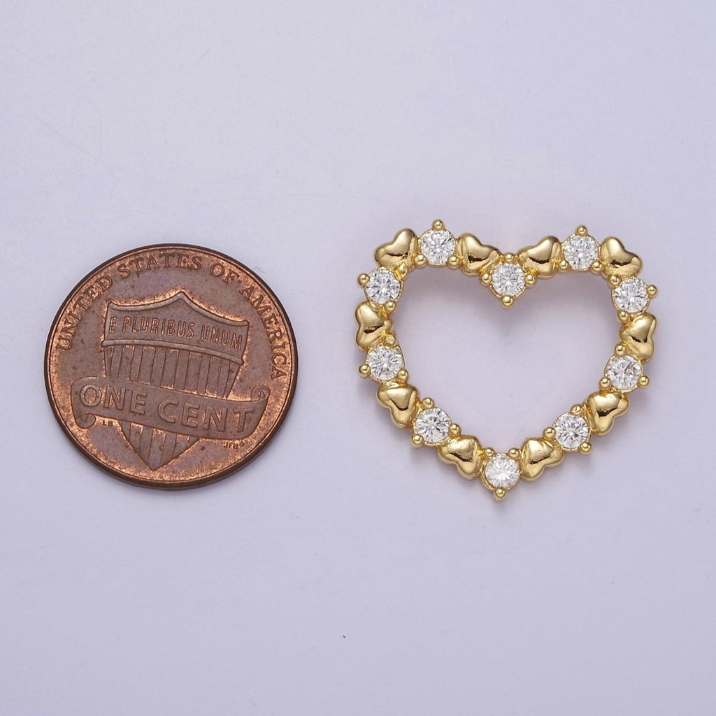 Gold plated Open Heart Charm Gold Heart Pendant with CZ for Mother Day Gift Idea J-391 - DLUXCA