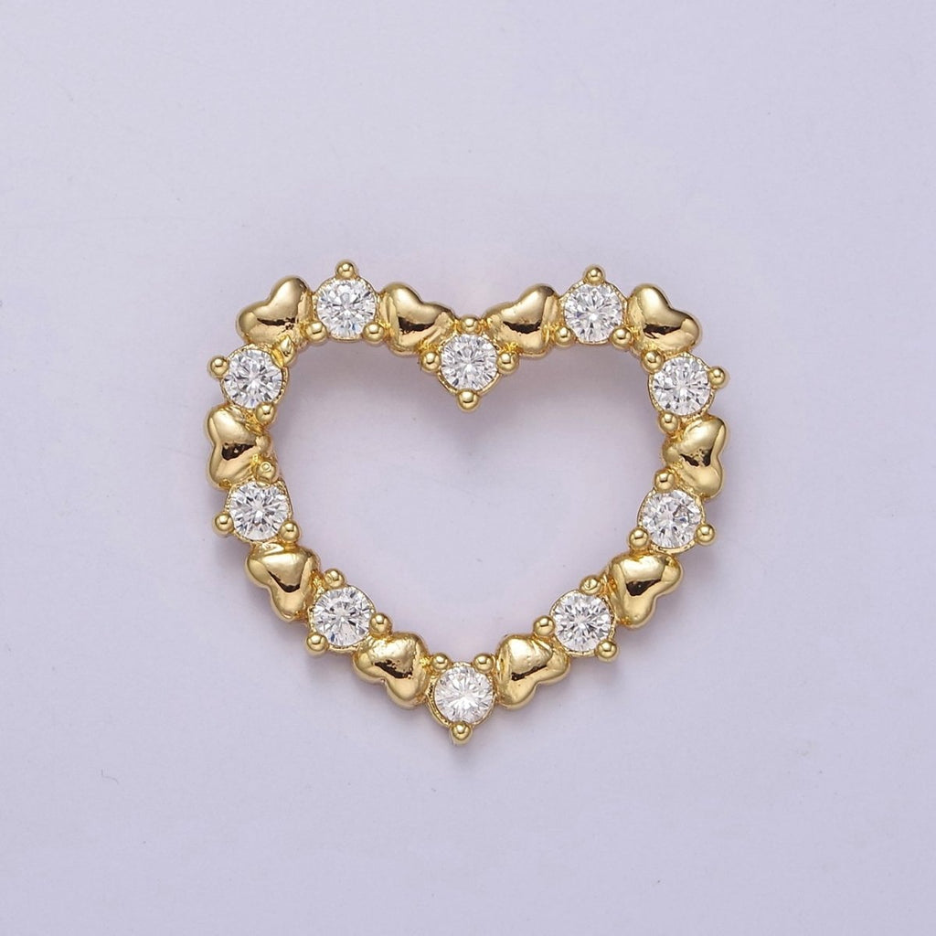 Gold plated Open Heart Charm Gold Heart Pendant with CZ for Mother Day Gift Idea J-391 - DLUXCA