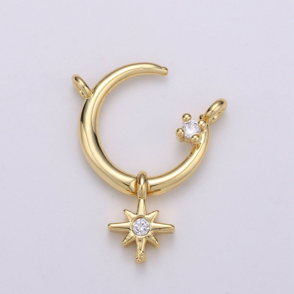 Gold plated Open Star Connectors Crescent Moon Charm Connector for Necklace F-523 - DLUXCA