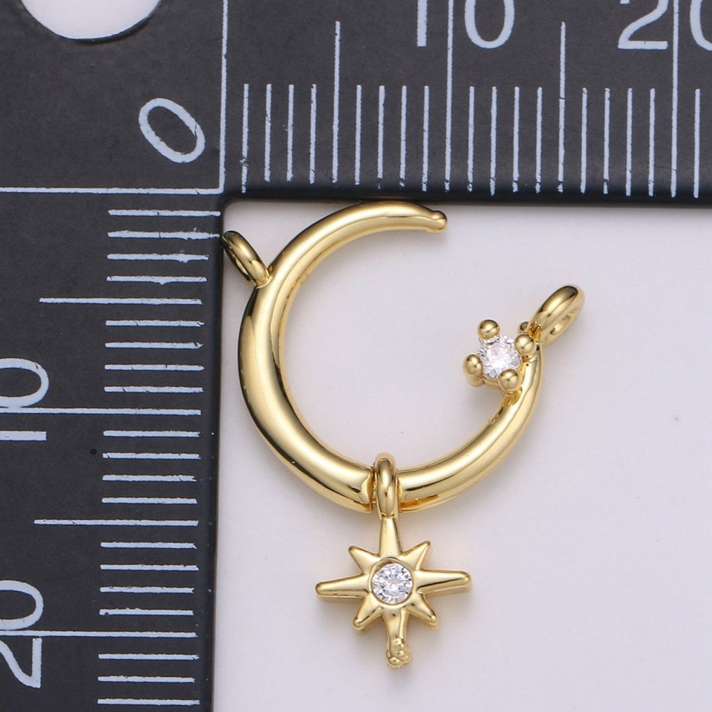 Gold plated Open Star Connectors Crescent Moon Charm Connector for Necklace F-523 - DLUXCA