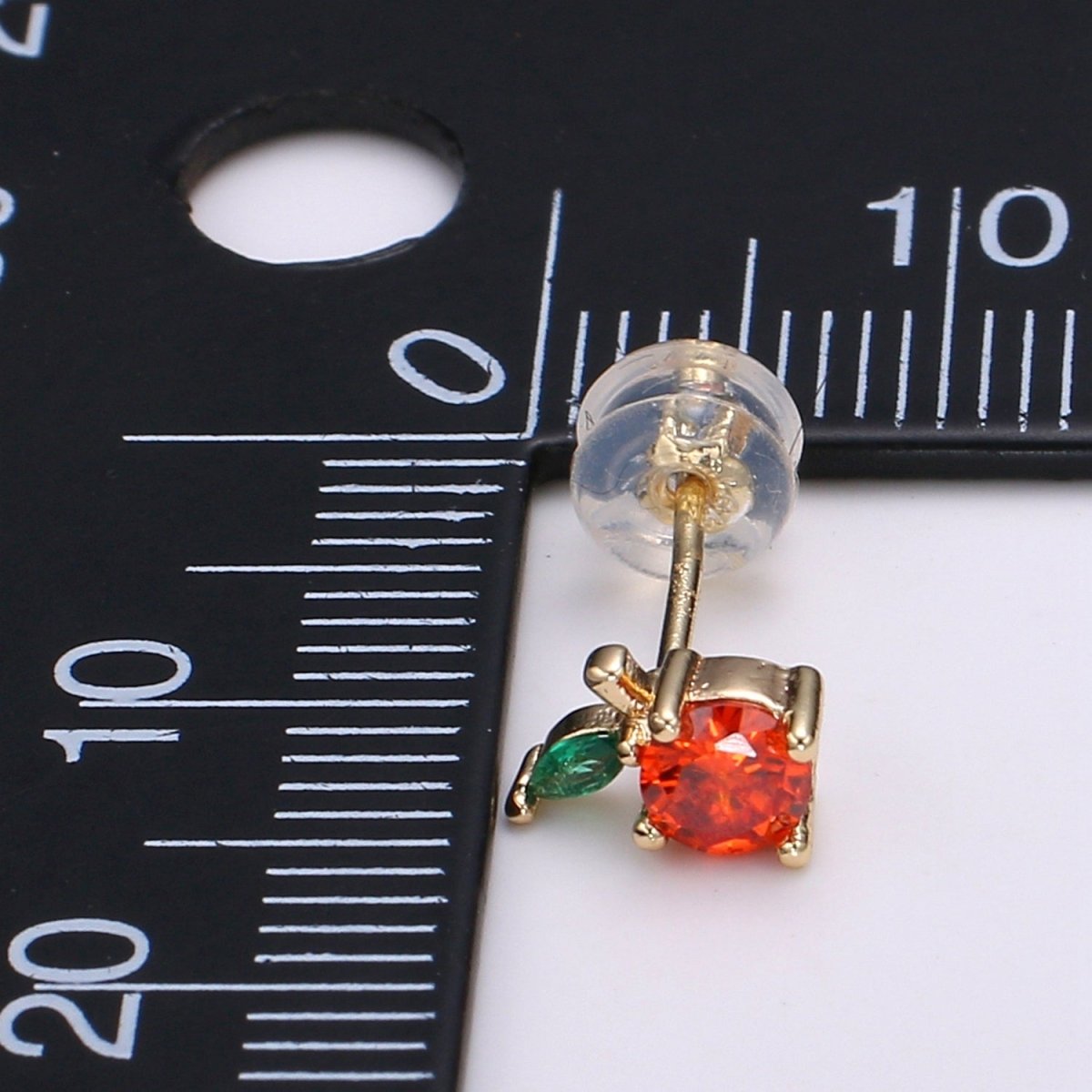 Gold plated Orange Stud Earrings, Colored CZ Crystal Mini Fruity Natural Golden Formal/Casual Daily Wear Earring Jewelry P-013 - DLUXCA