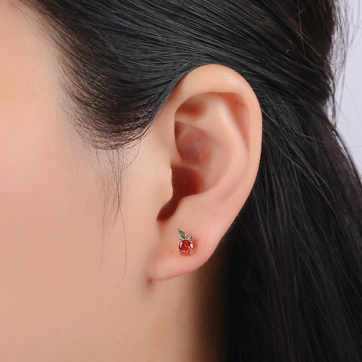 Gold plated Orange Stud Earrings, Colored CZ Crystal Mini Fruity Natural Golden Formal/Casual Daily Wear Earring Jewelry P-013 - DLUXCA