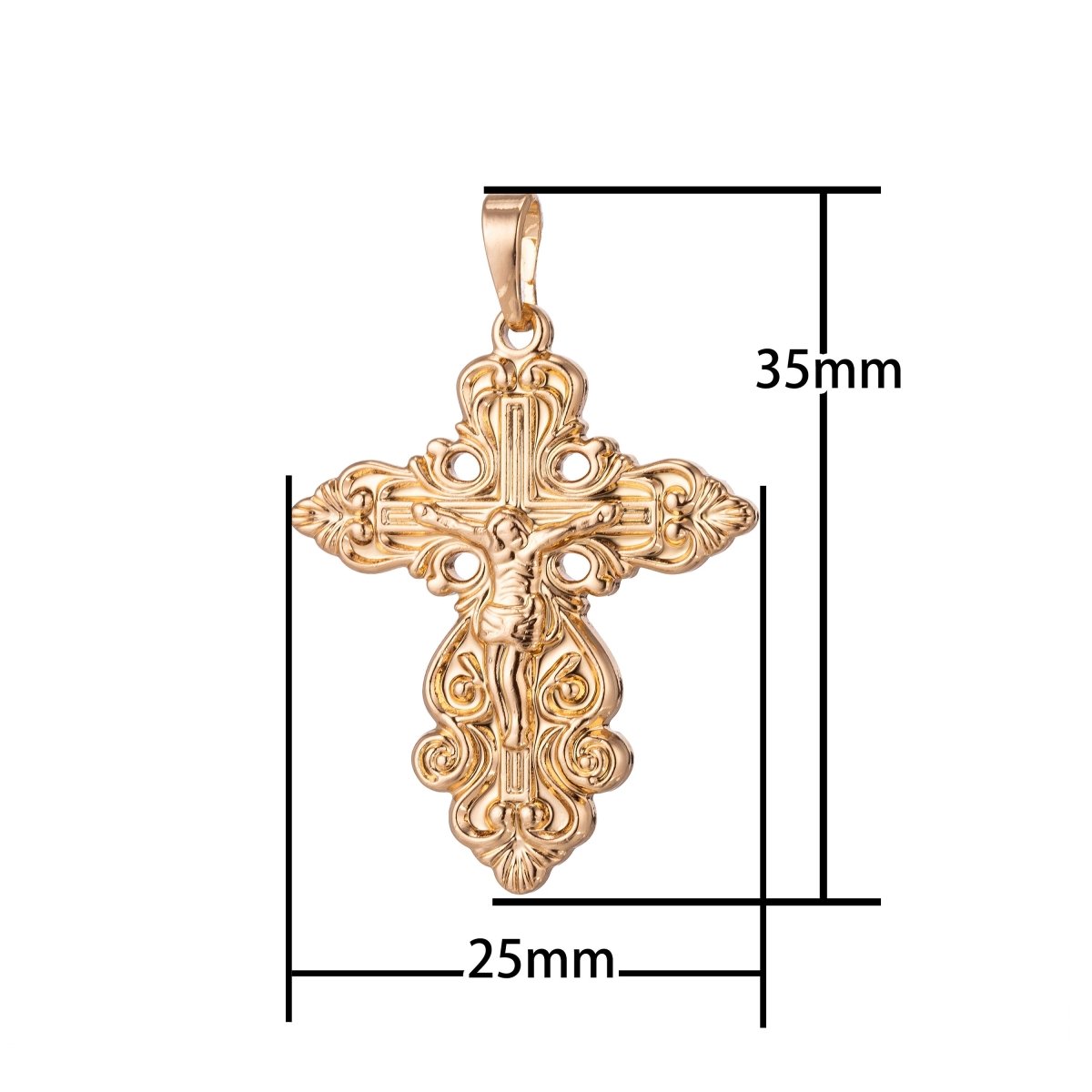 Gold plated Ornate Cross Charm, Crucifix Charm, Gold Cross, Gold Ornate Cross Pendant Crucifix, Religious Charm Rosary Jewelry Making H-867 - DLUXCA