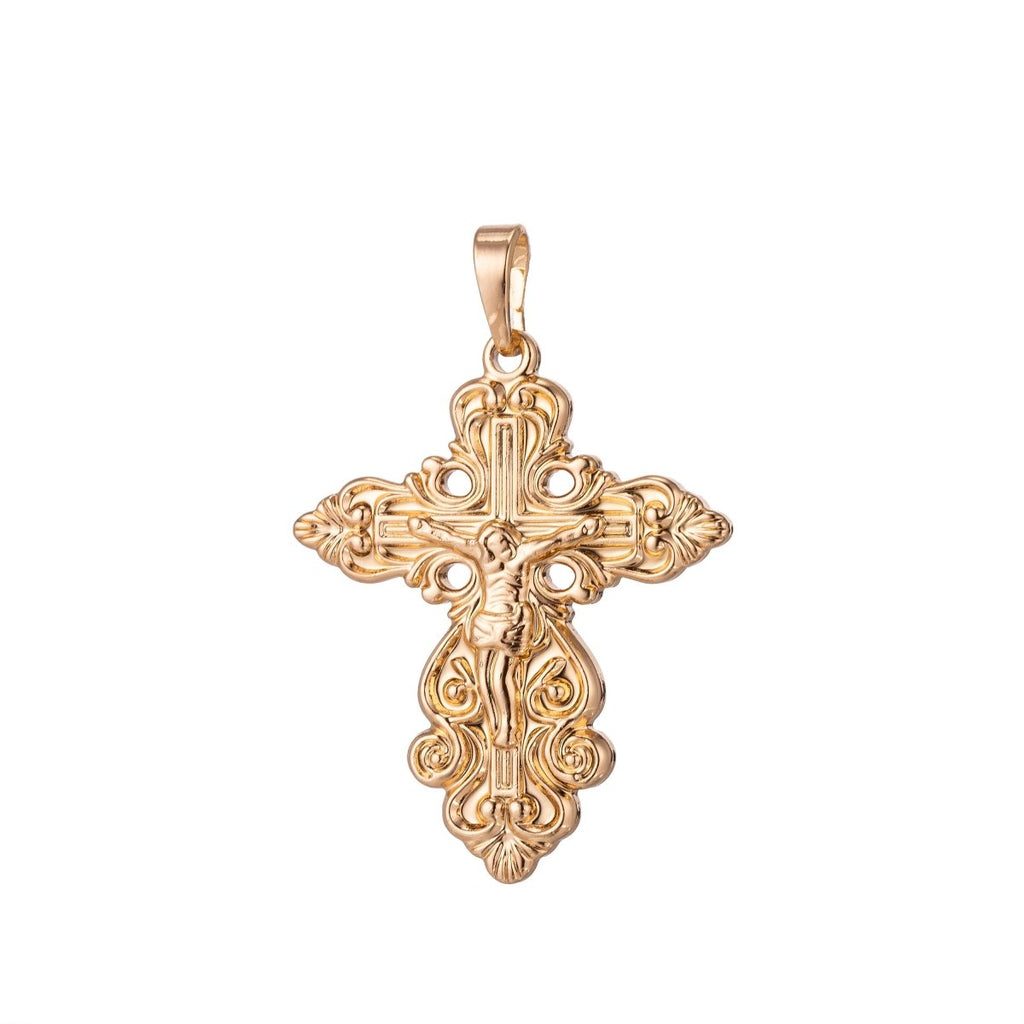 Gold plated Ornate Cross Charm, Crucifix Charm, Gold Cross, Gold Ornate Cross Pendant Crucifix, Religious Charm Rosary Jewelry Making H-867 - DLUXCA