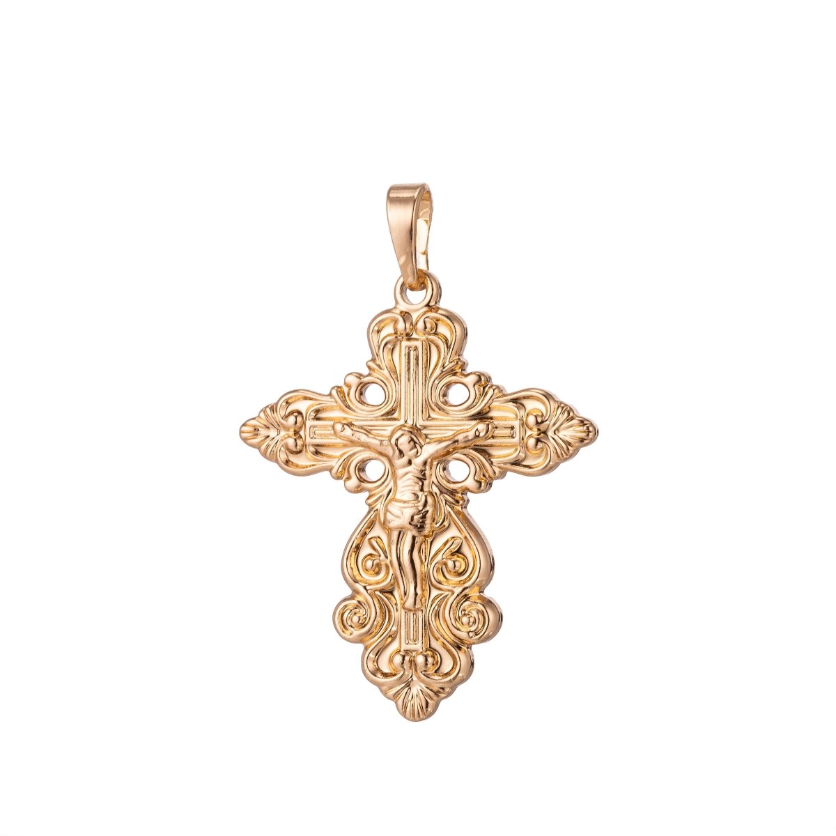 Gold plated Ornate Cross Charm, Crucifix Charm, Gold Cross, Gold Ornate Cross Pendant Crucifix, Religious Charm Rosary Jewelry Making H-867 - DLUXCA