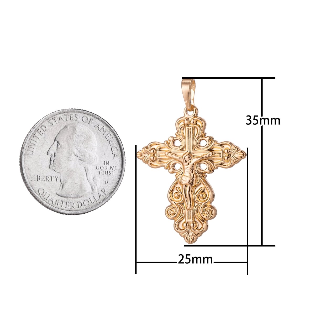 Gold plated Ornate Cross Charm, Crucifix Charm, Gold Cross, Gold Ornate Cross Pendant Crucifix, Religious Charm Rosary Jewelry Making H-867 - DLUXCA