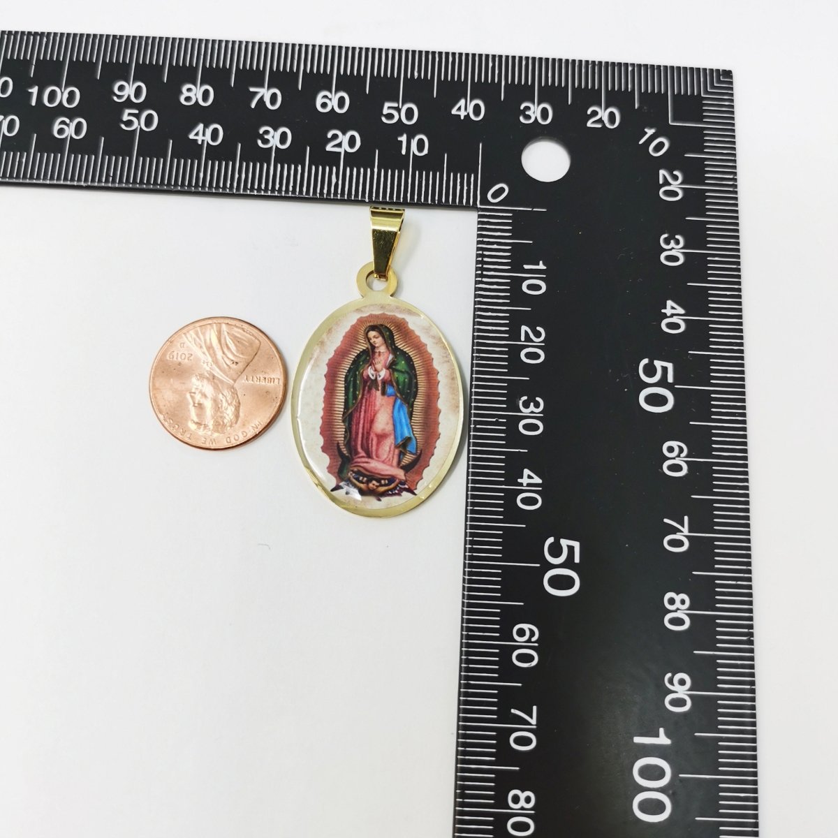 Gold plated Oval Mother Mary charm, Lady Guadalupe Charm, Religious Necklace Pendant, Gold Religious Charm for Jewelry Making J-791 - DLUXCA