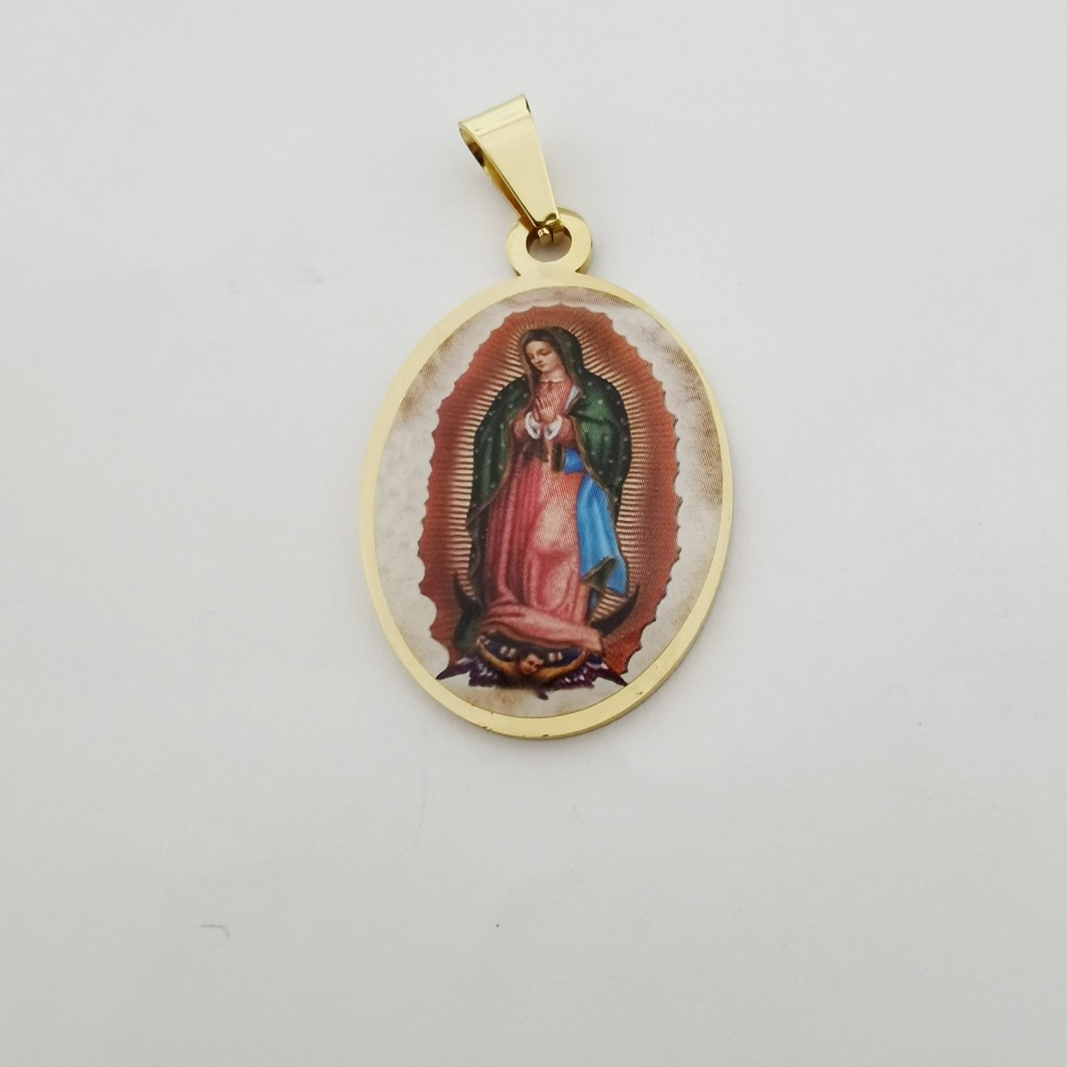 Gold plated Oval Mother Mary charm, Lady Guadalupe Charm, Religious Necklace Pendant, Gold Religious Charm for Jewelry Making J-791 - DLUXCA