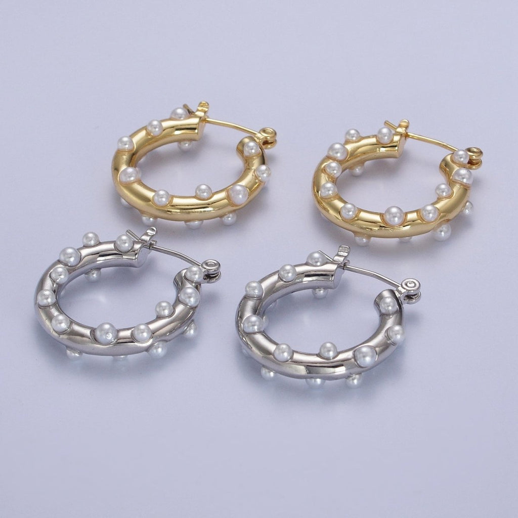 Gold plated Pearl Dotted 25mm Hoop Latch Earrings In Gold & Silver | AB190 AB191