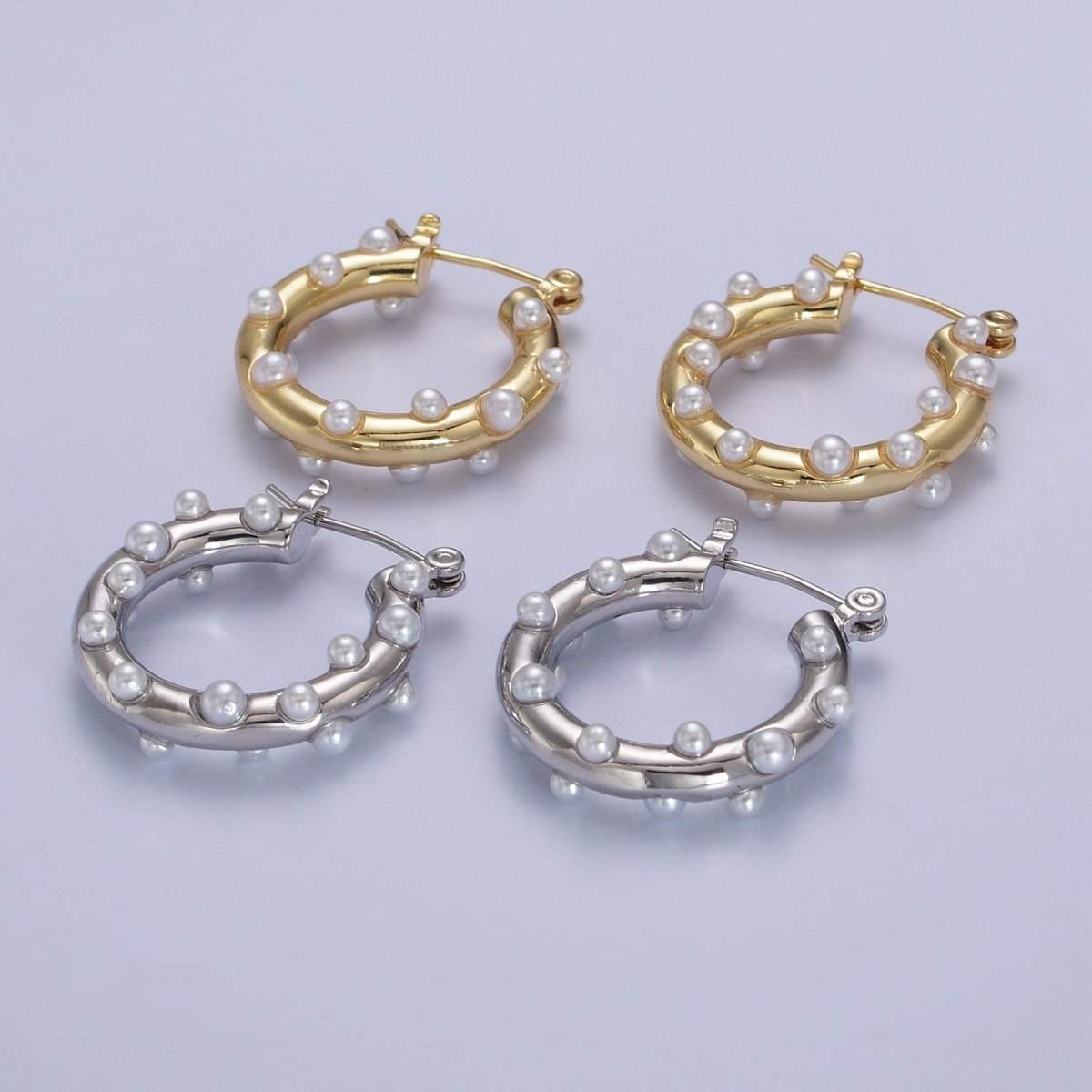 Gold plated Pearl Dotted 25mm Hoop Latch Earrings In Gold & Silver | AB190 AB191