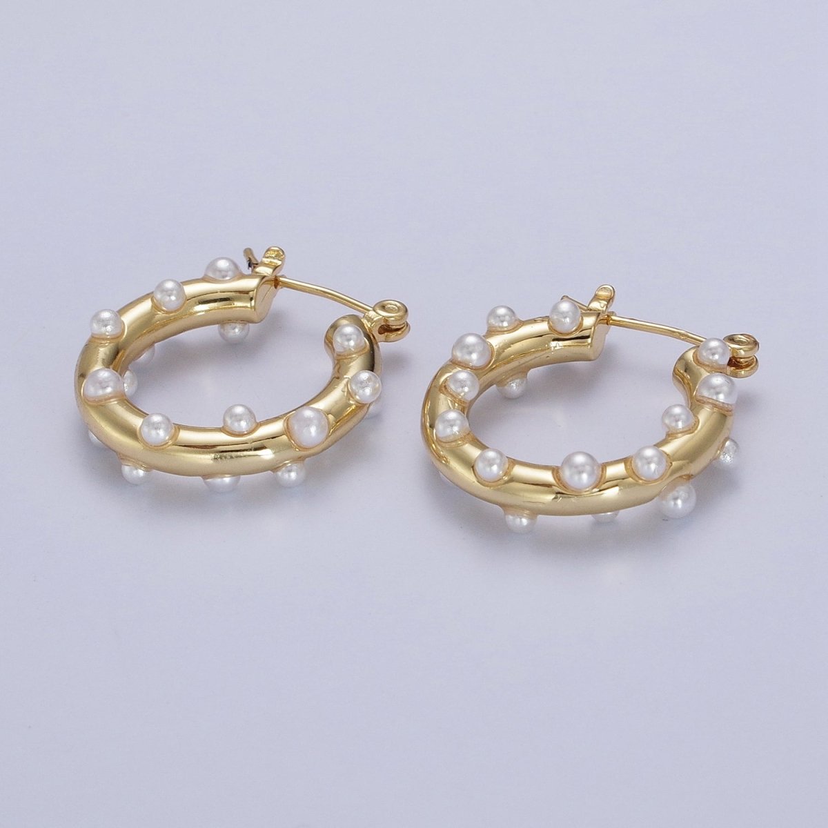 Gold plated Pearl Dotted 25mm Hoop Latch Earrings In Gold & Silver | AB190 AB191