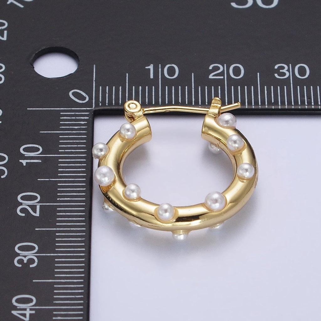 Gold plated Pearl Dotted 25mm Hoop Latch Earrings In Gold & Silver | AB190 AB191