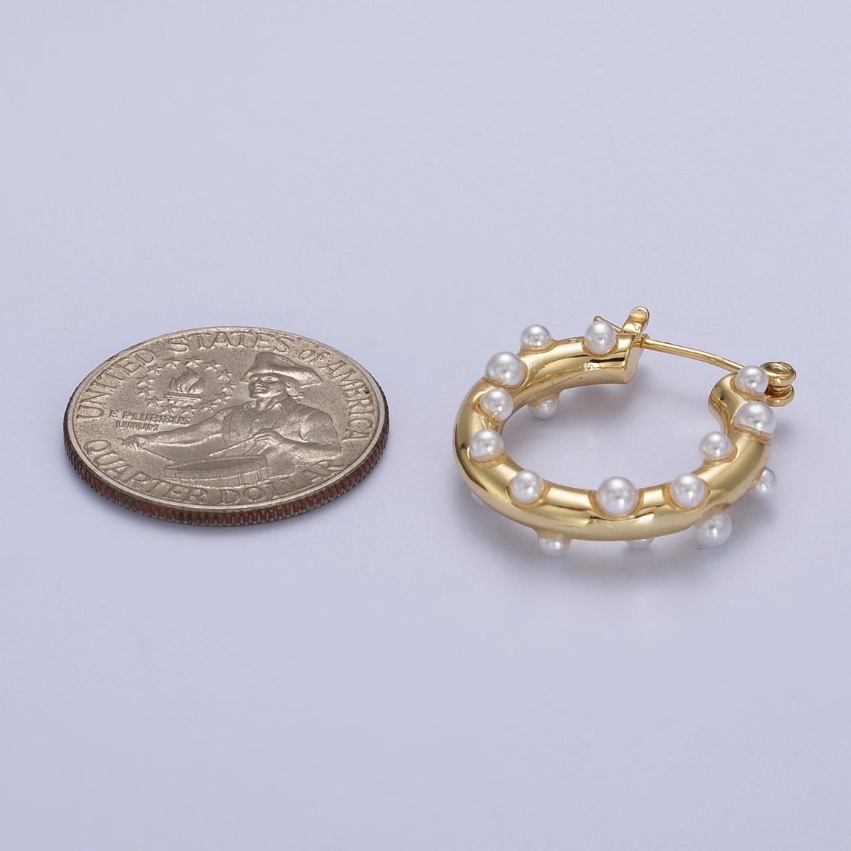 Gold plated Pearl Dotted 25mm Hoop Latch Earrings In Gold & Silver | AB190 AB191