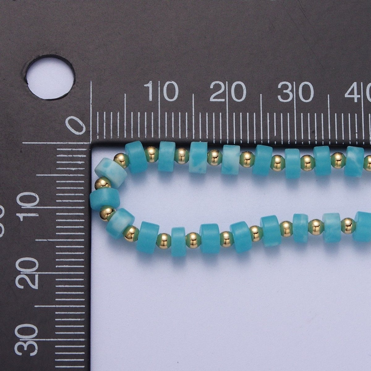 Gold plated Peruvian Blue Opal Rondelle Heishi Gemstone Gold Spacer Beads 15.5 Inch Choker Necklace | WA-1428 Clearance Pricing - DLUXCA