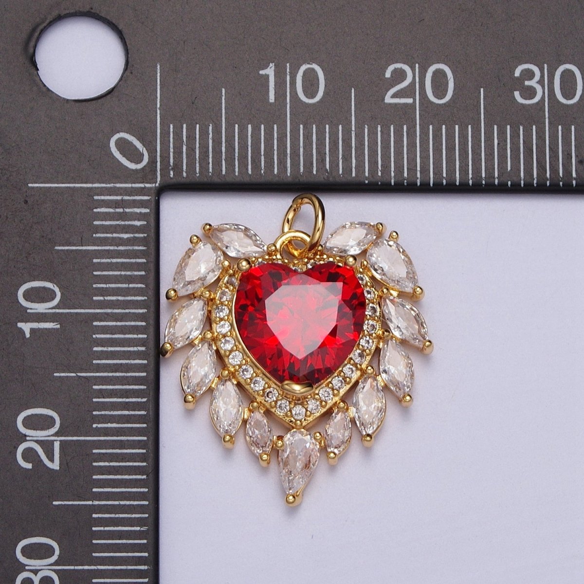 Gold plated Pink, Clear, Green, Red Heart Marquise Teardrop CZ Charm | AC005 - AC008