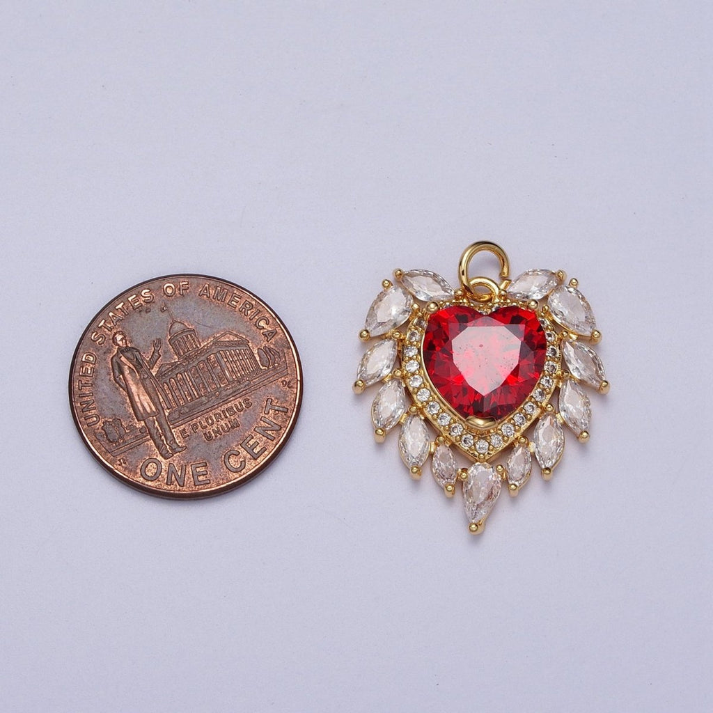 Gold plated Pink, Clear, Green, Red Heart Marquise Teardrop CZ Charm | AC005 - AC008