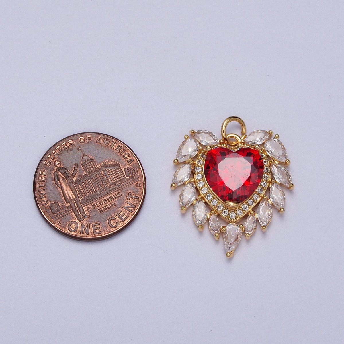 Gold plated Pink, Clear, Green, Red Heart Marquise Teardrop CZ Charm | AC005 - AC008