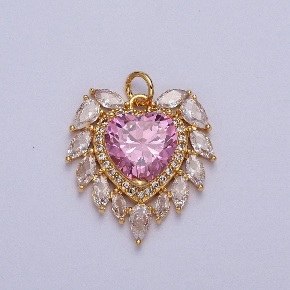 Gold plated Pink, Clear, Green, Red Heart Marquise Teardrop CZ Charm | AC005 - AC008
