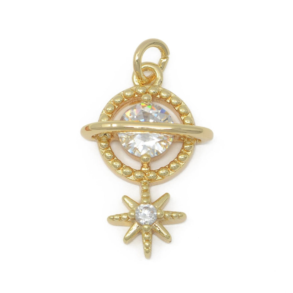 Gold plated Planet and Star Charm M-386 - DLUXCA