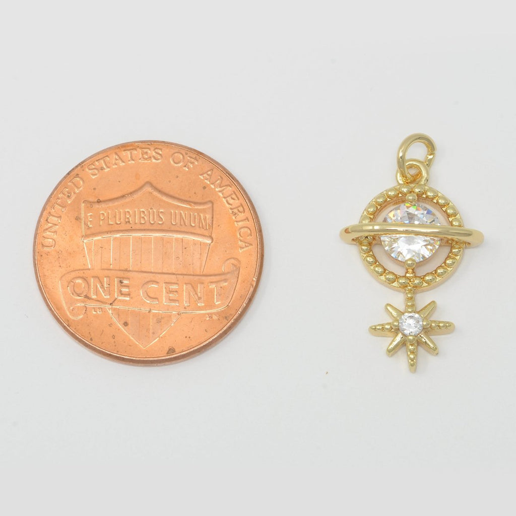 Gold plated Planet and Star Charm M-386 - DLUXCA