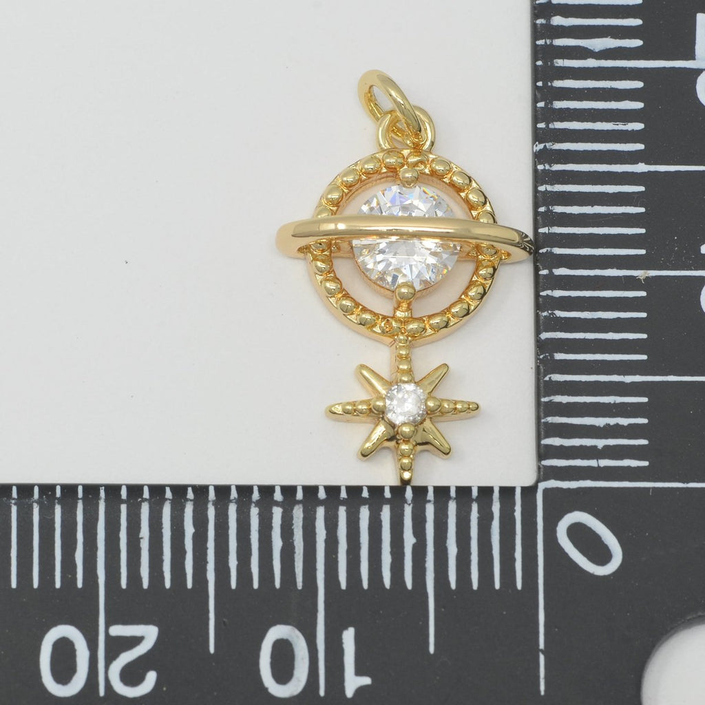 Gold plated Planet and Star Charm M-386 - DLUXCA