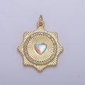 Gold plated Radial Sun Burst Charm Necklace, Rainbow Moonstone Sunburst Gold Pendant, Dainty Celestial Jewelry Gift Necklace Supply N-693 N-694 - DLUXCA