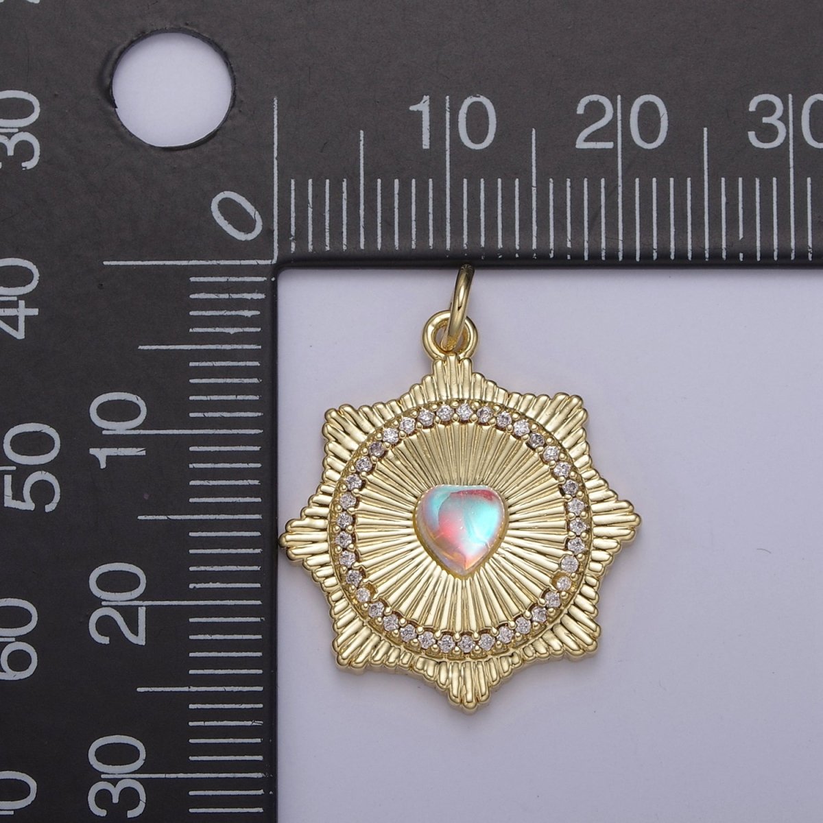 Gold plated Radial Sun Burst Charm Necklace, Rainbow Moonstone Sunburst Gold Pendant, Dainty Celestial Jewelry Gift Necklace Supply N-693 N-694 - DLUXCA