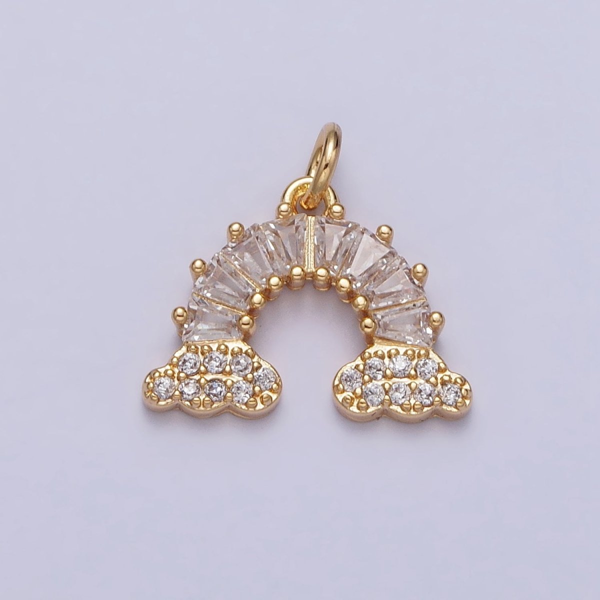 Gold plated Rainbow Clear Baguette Micro Paved CZ Charm in Gold & Silver | AC266 AC267 - DLUXCA