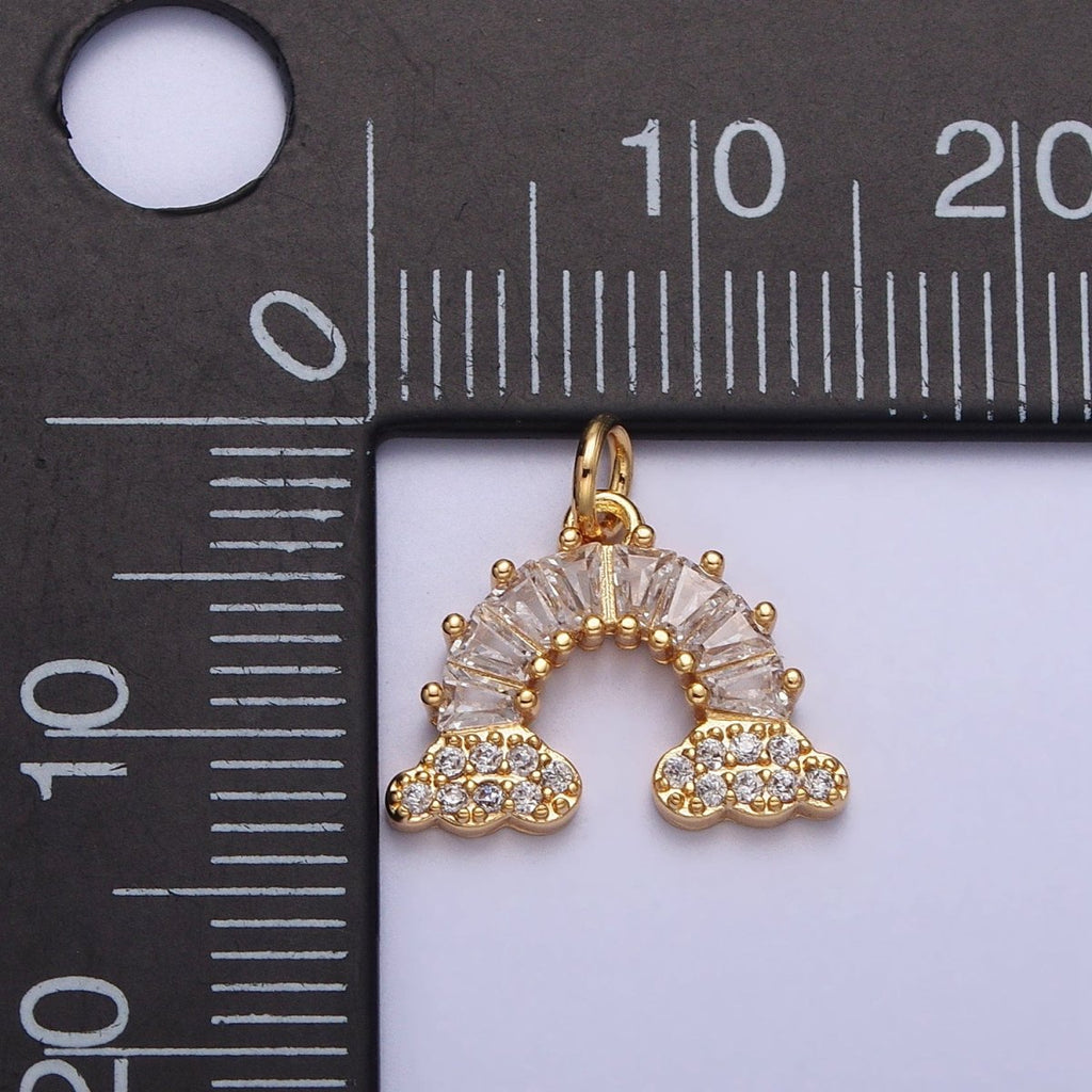 Gold plated Rainbow Clear Baguette Micro Paved CZ Charm in Gold & Silver | AC266 AC267 - DLUXCA